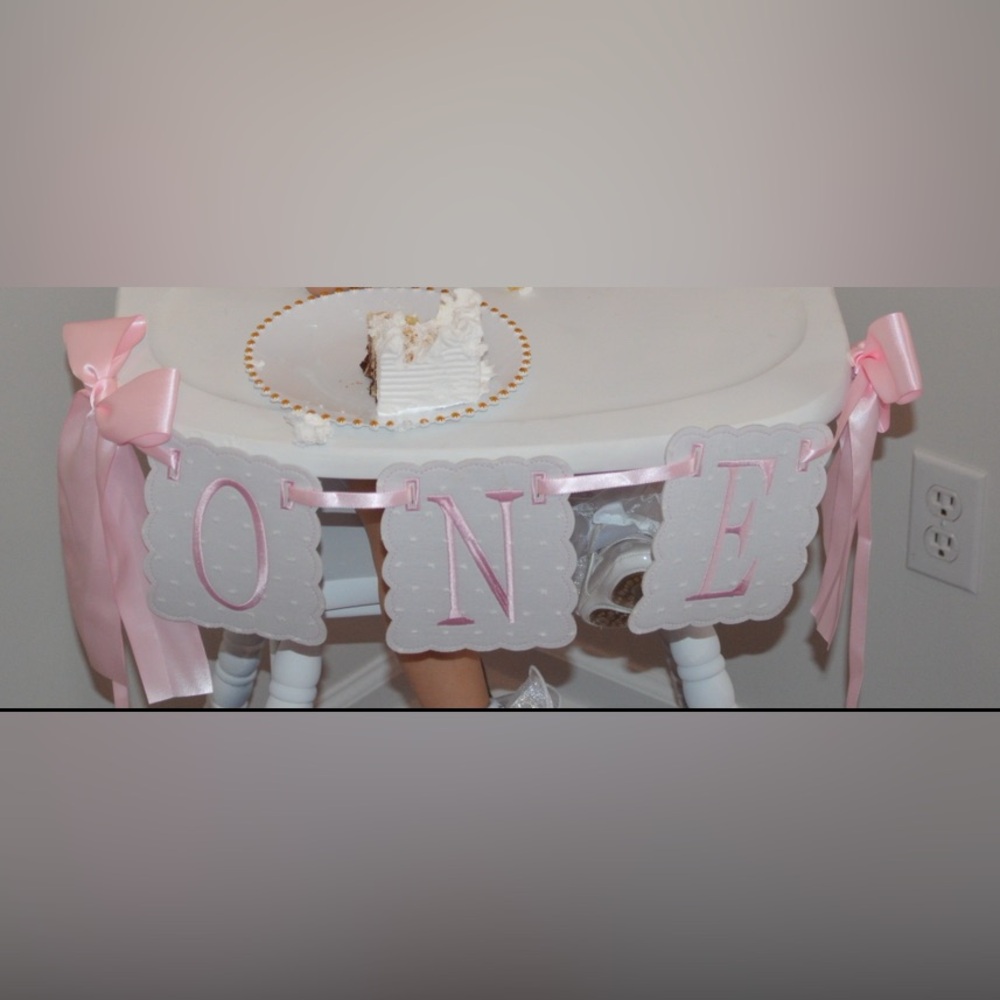Pink ONE Party Banner W/ Bows